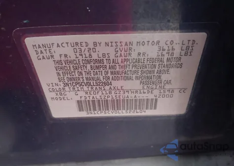 2020 Nissan Kicks Sv Xtronic Cvt из США, поврежденный, VIN 3N1CP5CV0LL522604